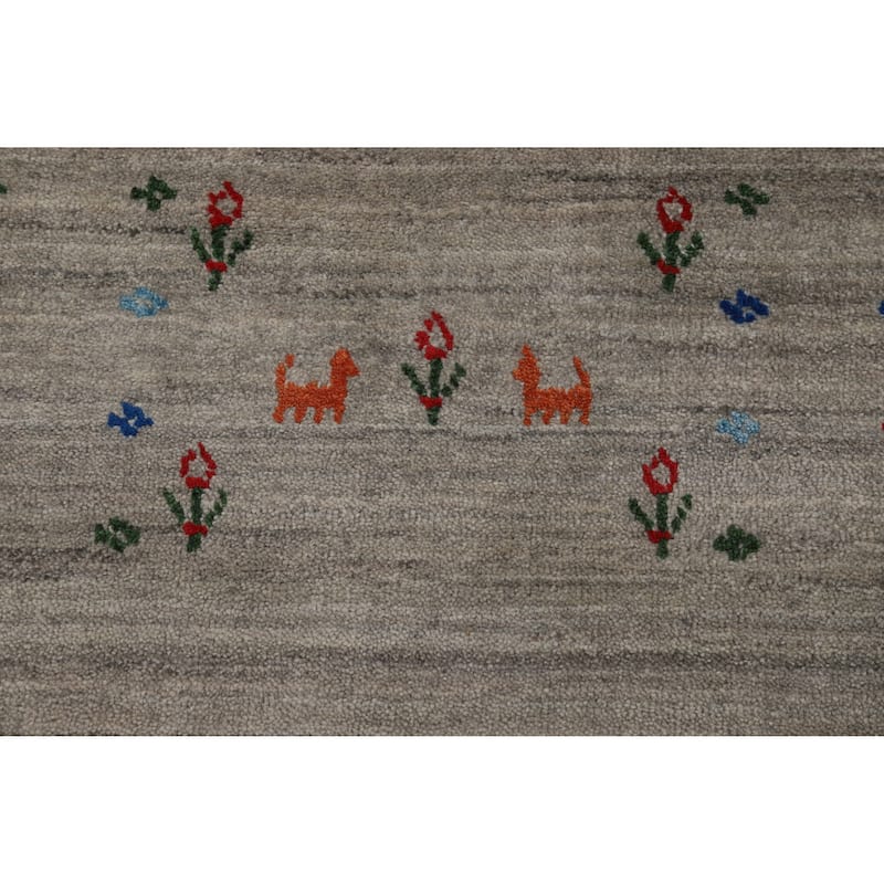 Tribal Gray Gabbeh Area Rug Handmade Wool Carpet - 7'11" x 12'1"