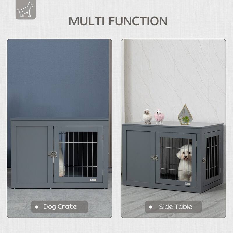 Dog Crate Wire Indoor Pet Kennel Cage End Table with Double Doors Locks for Small and Medium Dog House