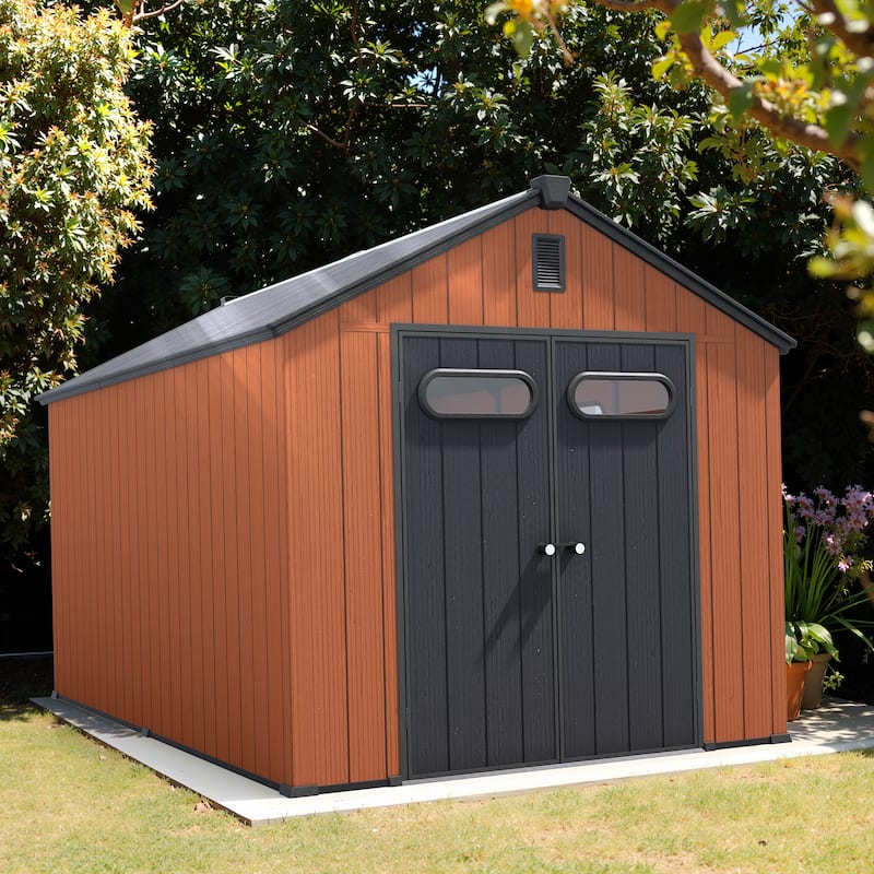 Pellebant 8X8/8X10/8X12 FT Resin Outdoor Storage Shed with Floor for Patio Furniture and Tools