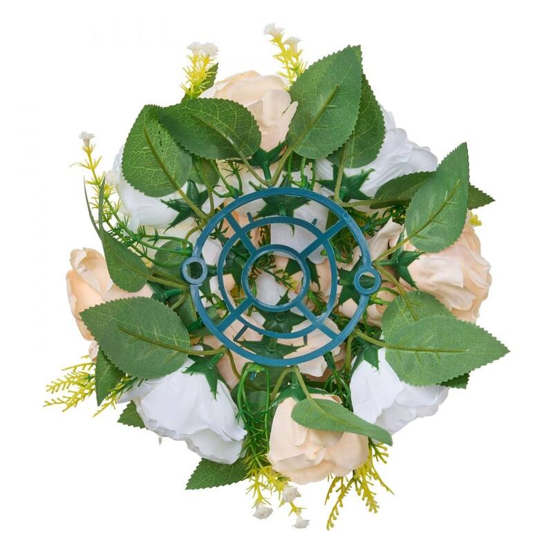 Champagne-White Silk Flower Balls Set of 10 with Plastic Base for Decor - 9.45 x 9.45 x 4.27 inch