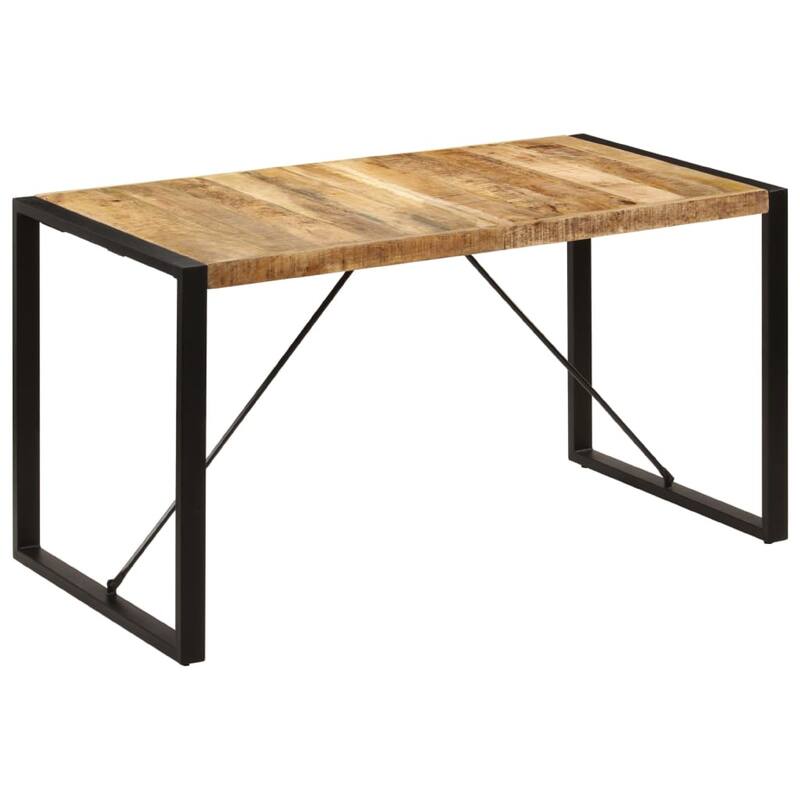 Rezza Dining Table, 55 Inch Brown Solid Mango Wood Top, Black Steel - Black, Brown