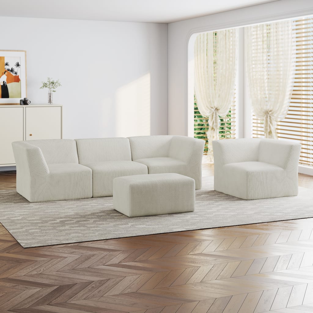 All-Foam 5-Piece Living Room Sectional Sofa Set With Ottoman