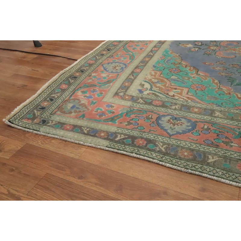 Hand Knotted Oriental 100% Wool Carpet Traditional Floral Purples Tabriz Area Rug - 9' 9'' X 6' 6''
