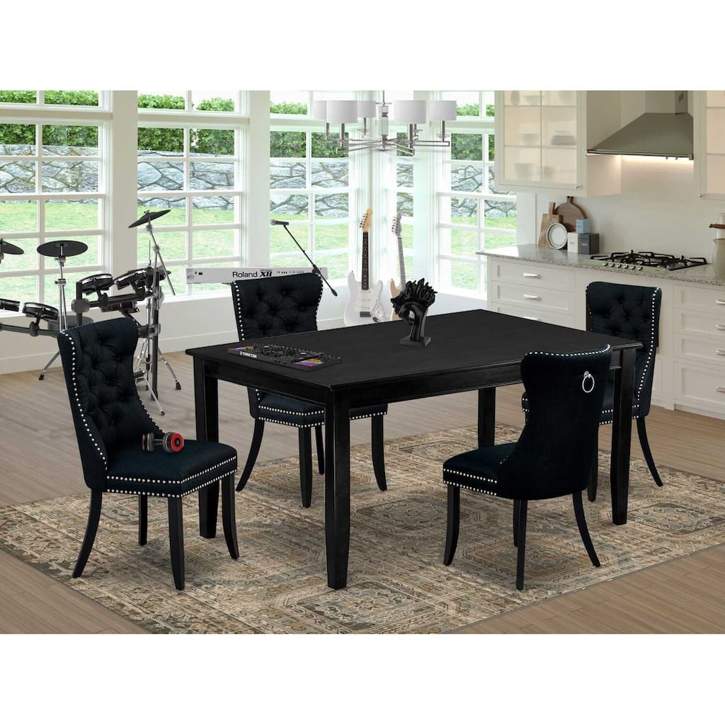 5-Piece Black Finish Solid Wood Top-Rectangular Dining Room Set-Seats 4