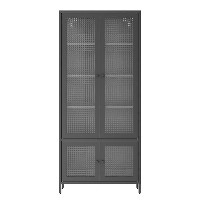5 Shelves Cabinet Bookcase Freestanding Cabinet for Home Office,Large Metal Storage Cabinet Display Cabinet with 4 Glass Doors