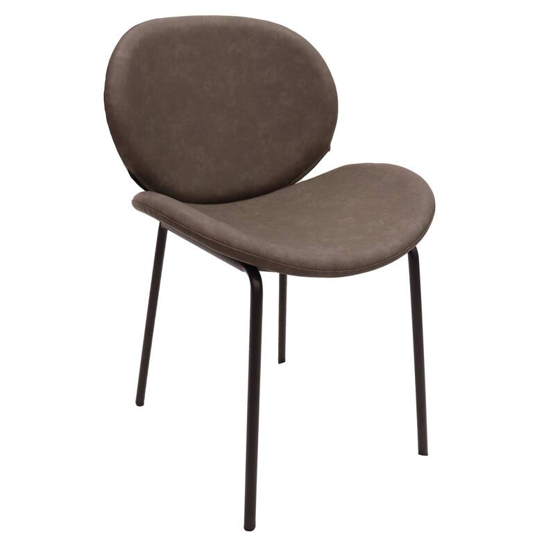 Leather Dining Side Chair with Powder-Coated Iron Legs Servos Series - Elephant Grey