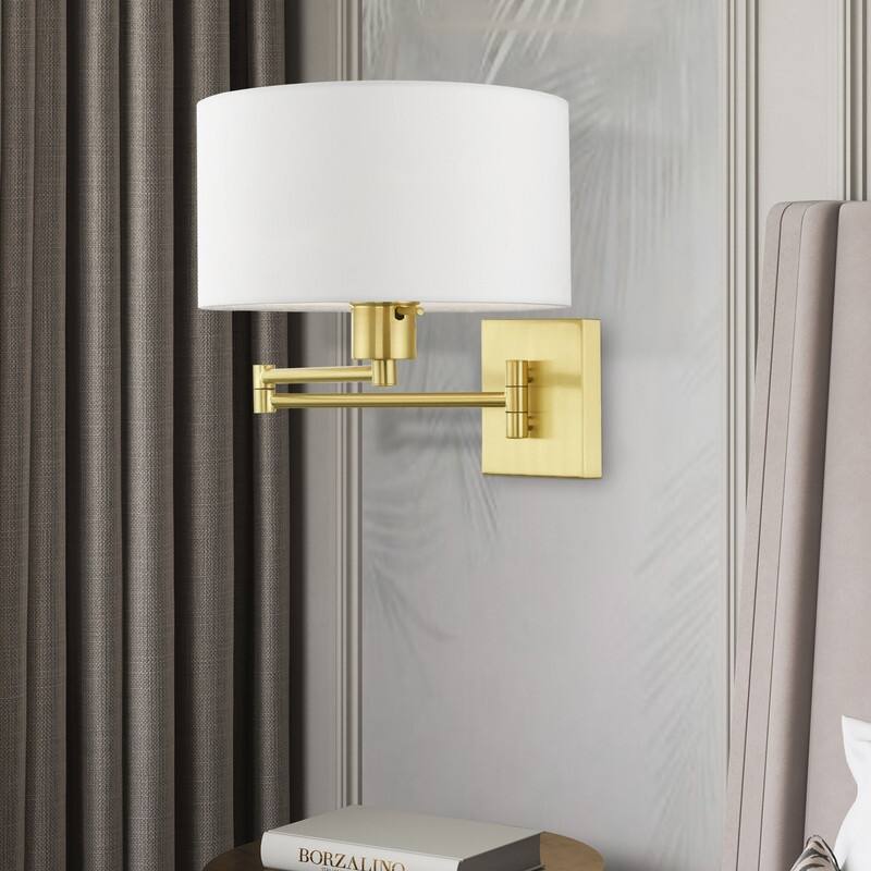 Livex Lighting 1-Light Off-White Drum Shade Swing Arm Wall Lamp, 40036