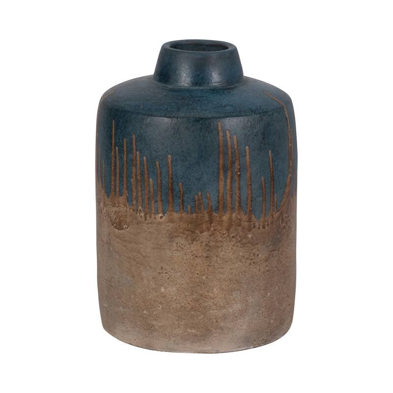 Sagebrook Home Terracotta 2-tone Vase, Blue/Ivory Finish, Home Decor, and Centerpiece Displays