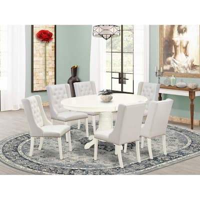 HomeStock 7-Piece Linen White Finish Solid Wood Top Dining Table with 6 Parson Chairs