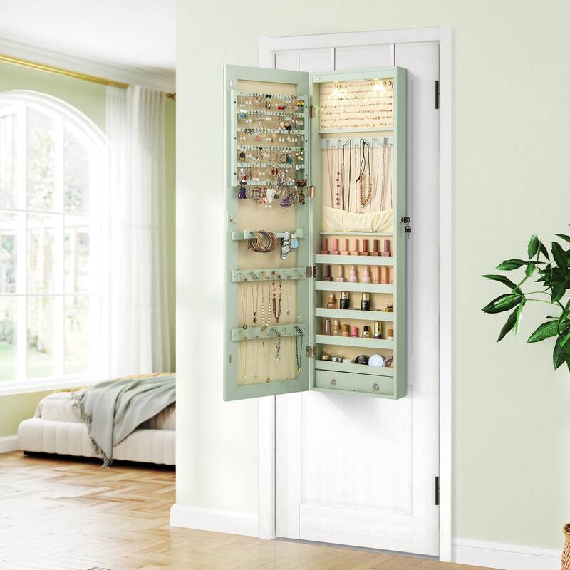 Costway Mirrored Wall & Door Mounted Jewelry Cabinet Storage Organizer - See Details