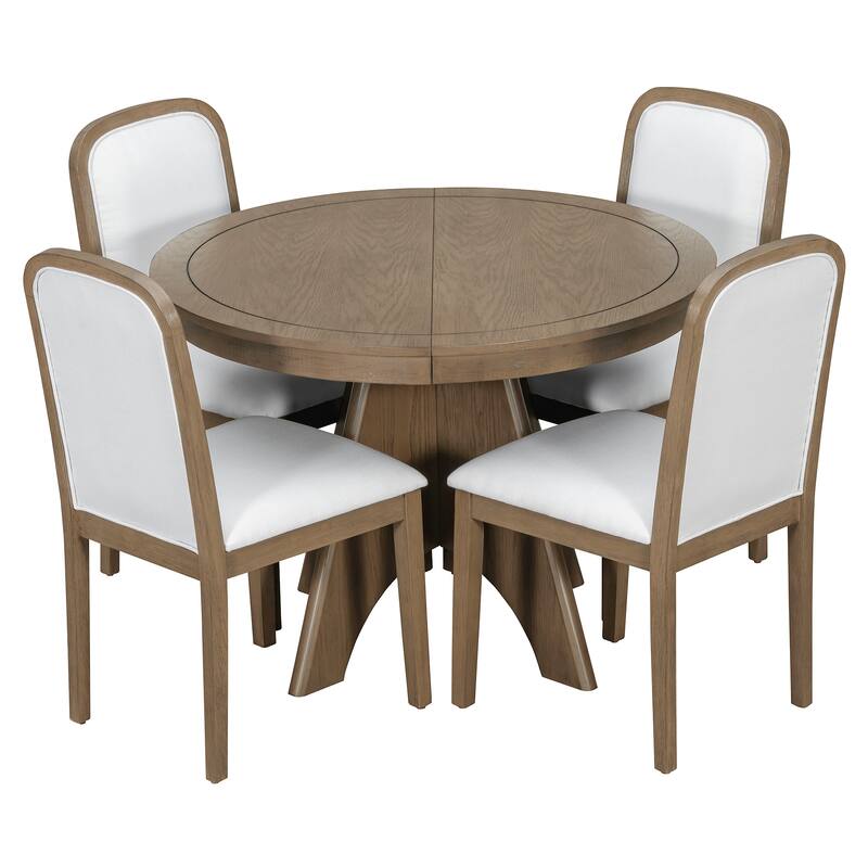 Extendable Dining Table for 4-6, 42" to 58" Rustic Farmhouse Table with X-Legs