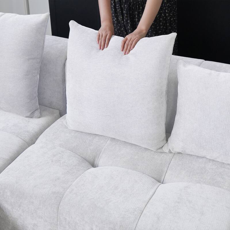 92.04" Linen Modular Sofa Chaise Sectional Sofa with Pillows