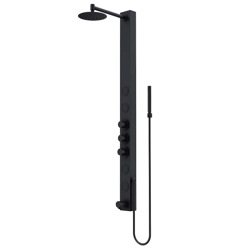VIGO Bowery 58" H x 4" W 4-Jet Shower Panel with Round Shower Head and Tub Filler - Matte Black