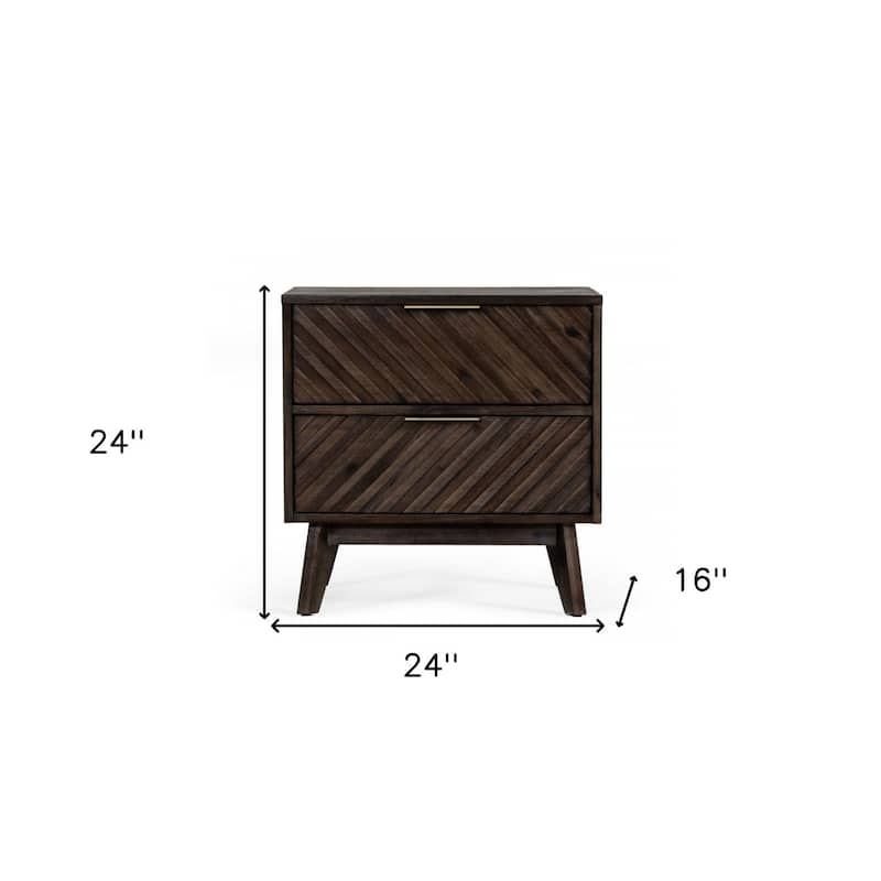 Modern 2-Drawer Nightstand Soft Close Glides Acacia Wood and MDF Dark Brown Bedroom Table