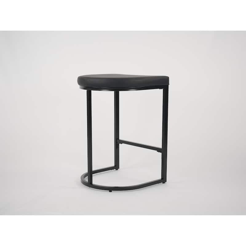 Set of 2 KD Bar Stools, PU Seat with Fully Assembled Iron Frame, for Kitchen & Living Room
