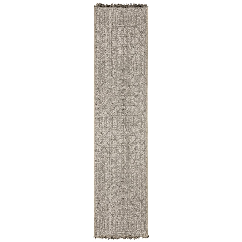 Style Haven Grayton Textured Geometric Beige/ Black Indoor-Outdoor Fringe Edge Rug - 1'10" x 7'6"