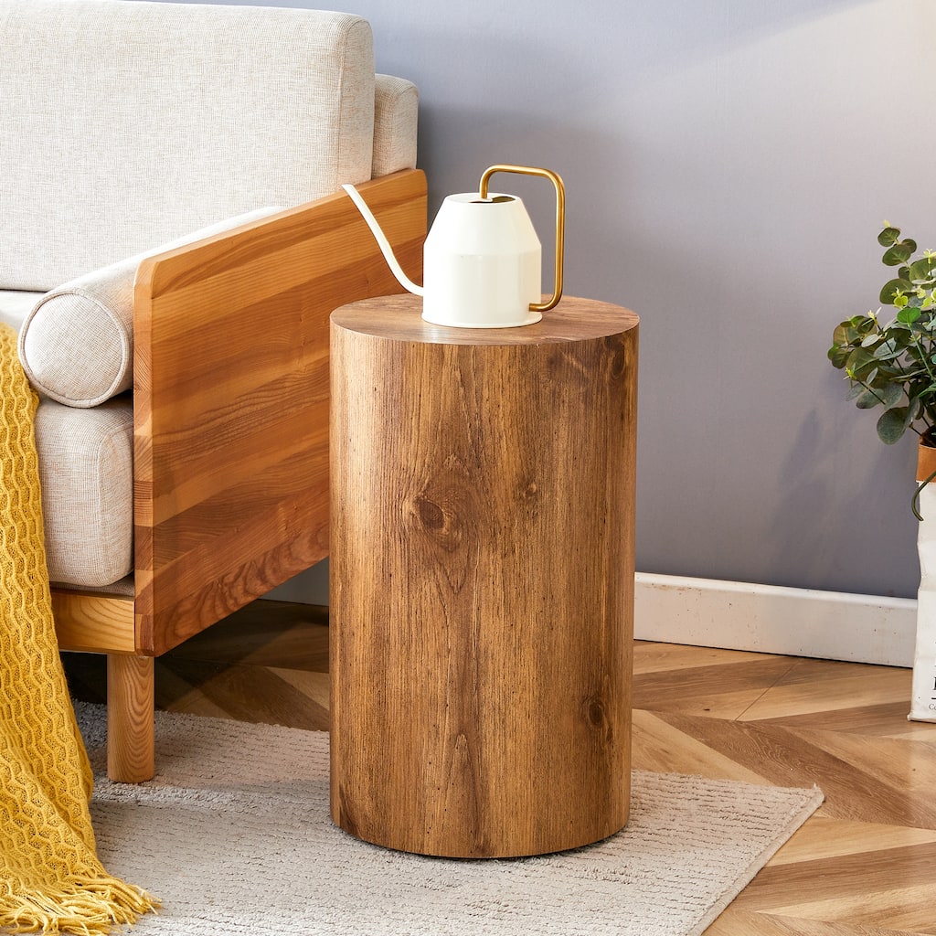 The cylindrical table with its patterned design can be easily integrated into a variety of interior styles