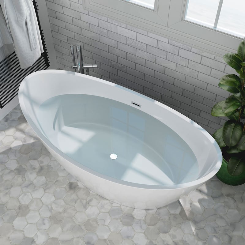 Acrylic 59" X 30" Freestanding Bathtub Deep Soaking Tubs