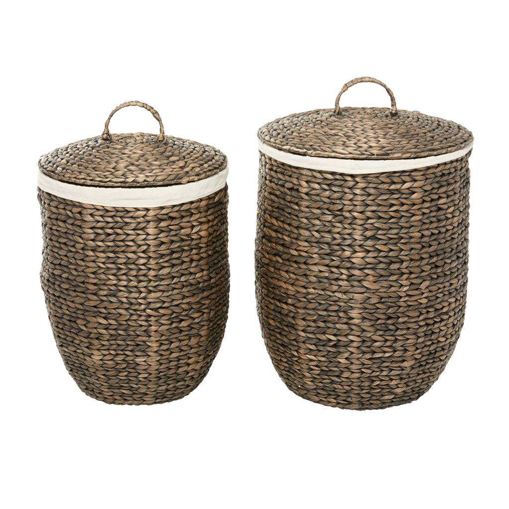 Seagrass Handmade Storage Basket with Liner and Matching Tops - Set of 2 Dark Brown or Light Brown - CosmoLiving by Cosmopolitan