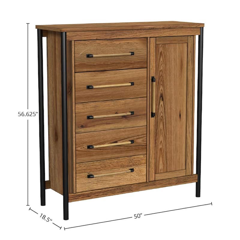 Norcross 5-Drawer Rubberwood Chest, Hickory