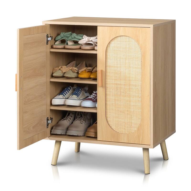 Shoe Cabinet with Double Doors Wooden Floor Bathroom Storage Cabinet