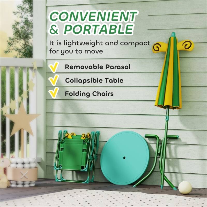 Kids Outdoor Table and Chair Set with Adjustable Umbrella and Steel Frame for Comfortable Seating