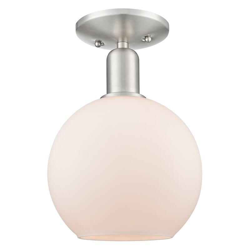 Innovations Lighting 716-1C-12-8 Athens Semi-Flush Athens 8" Wide - Brushed Satin Nickel / Matte White