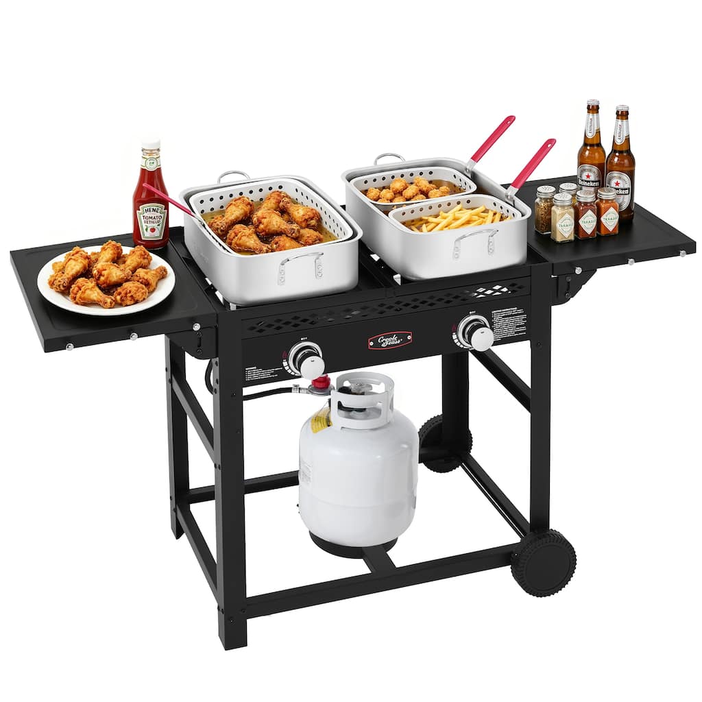 Royal Gourmet PFC1001 Outdoor Propane Deep Fryer with Dual Tank, Two 16 QT Aluminum Pots with Baskets