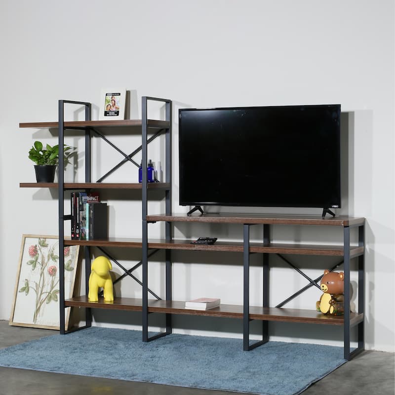 Davee Furniture Open Antigue Wood Shelves 6-tier Entertainment TV Stand - 56.69*82.68*13.78 inches - Antigue Wood