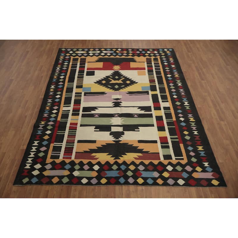 Hand Woven Oriental 100% Wool Carpet Southwestern Tribal Multi-Colored Kilim Area Rug - 10' 4'' X 8' 2''