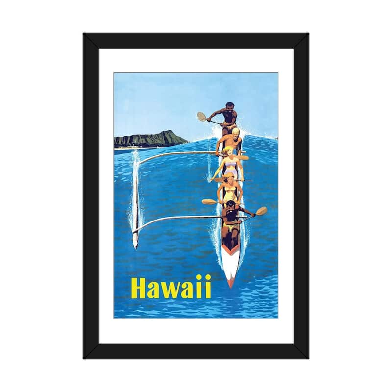 iCanvas "Waikiki Beach Hawaiian Vintage Travel Poster" by Piddix - Black - 32x24x1