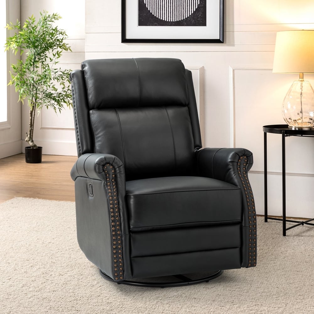 Alina Modern 20''w Genuine Leather Swivel Rocker Nursery Manual Recliner Chair with Rolled Arms by HULALA HOME