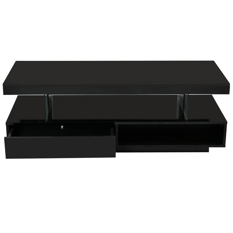 Modern Coffee Table with 2 Drawers and Display Shelves and LED Lights