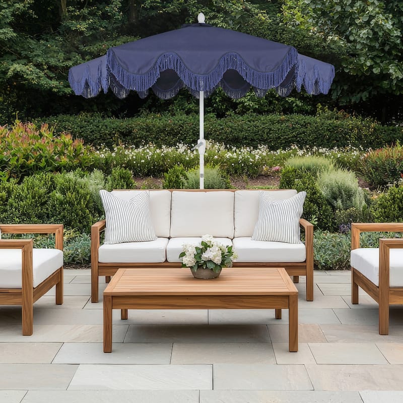 9ft Tassel Patio Umbrella Auto-Tilt, Crank , by JONATHAN Y