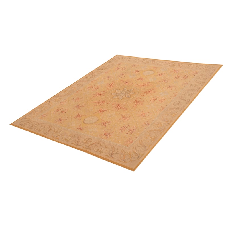 ECARPETGALLERY Flat-Weave Dynasty Beige, Tan Wool Tapestry Kilim - 7'7 x 9'6