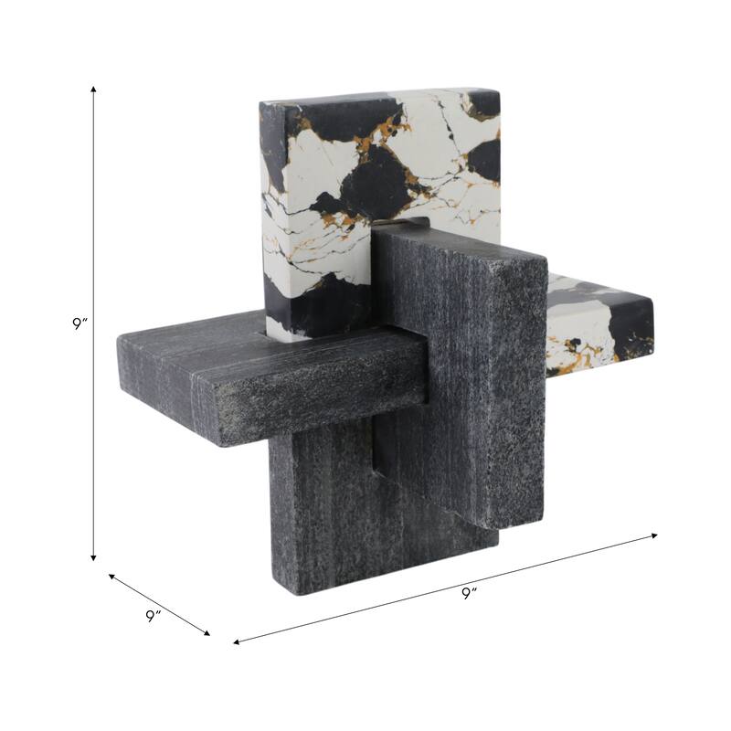 Stone Marble Decorative Object Geometric Sculpture Handcrafted Accent