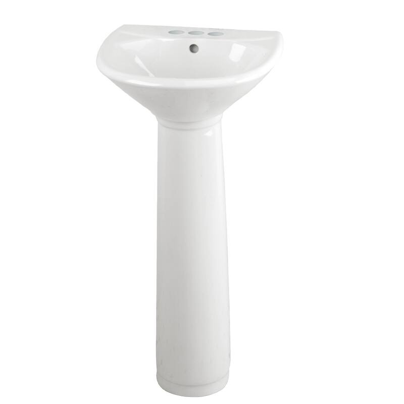 Ondine White Ceramic Pedestal Sink with Rose Gold Plated 4" Centerset Faucet, Drain and Overflow