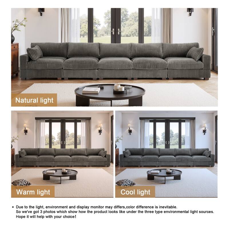 5-Piece Oversized Cotton Flannel Modular Sectional Sofa for Living Room
