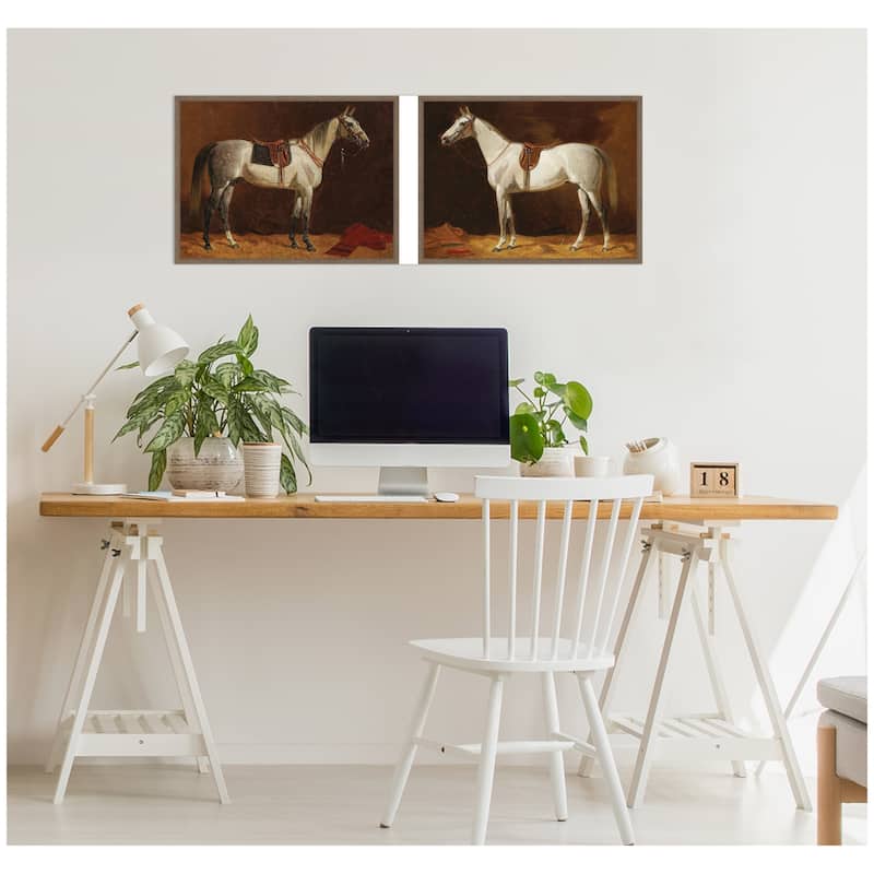 Kate and Laurel Emil Volkers White Horses 2 Piece Framed Canvas Wall Art Set by Nostalgia Prints