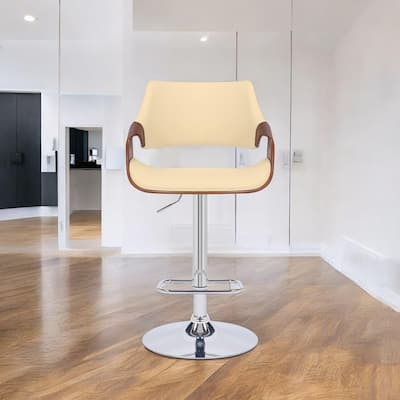 HomeRoots Cream and Silver Faux Leather Iron And Wood Adjustable Height Swivel Bar Chair - 21