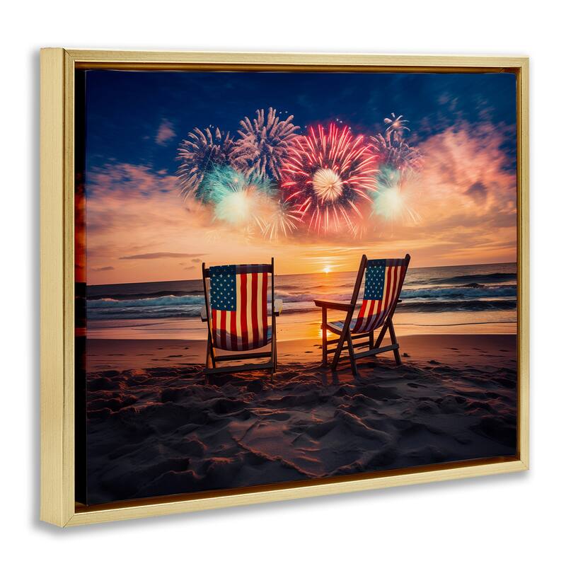 Stupell Summer Fireworks at Beach Framed Floater Canvas Wall Art Design By Arlington Prints