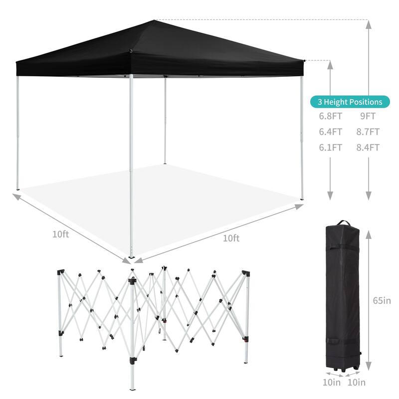 10x10 FT Pop Up Canopy Tent with Mosquito Netting, Adjustable Height, Portable Sun Shelter with Wheeled Bag