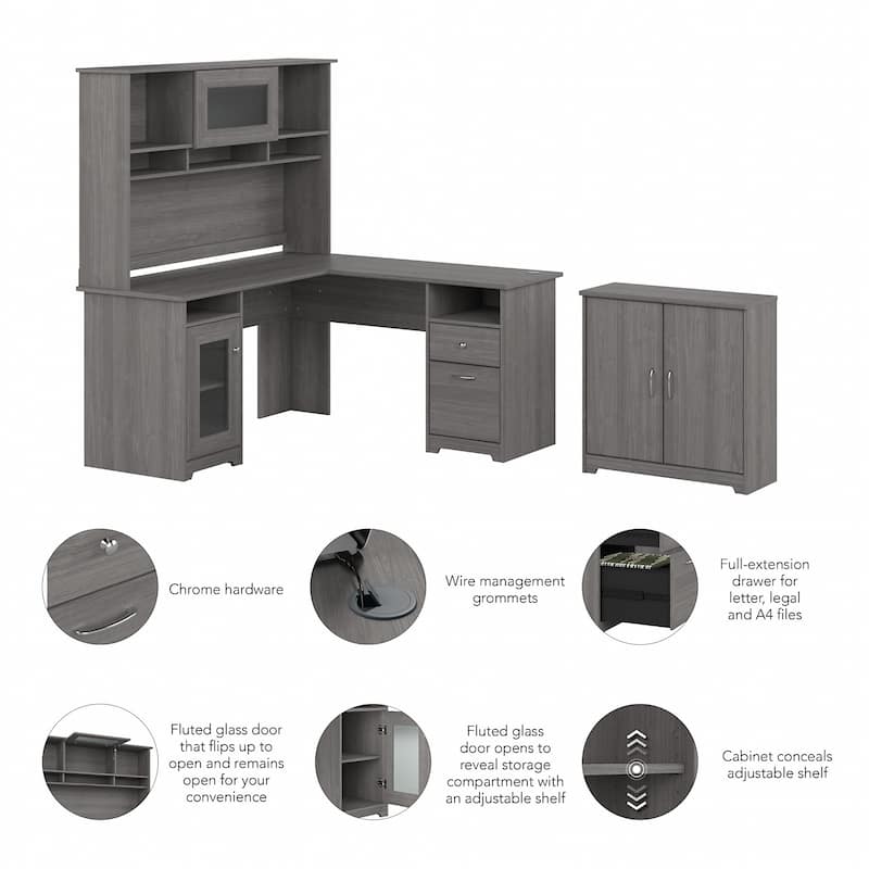 Cabot 60W L-Desk with Hutch and Storage Cabinet by Bush Furniture