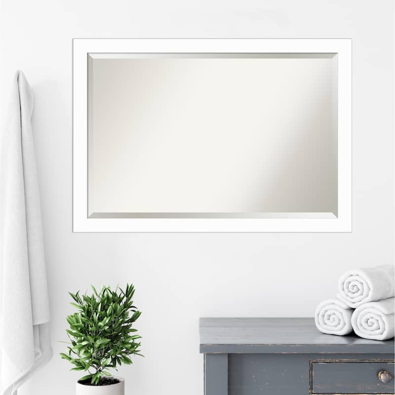 Basic Narrow Beveled Wood Framed Bathroom Vanity Wall Mirror
