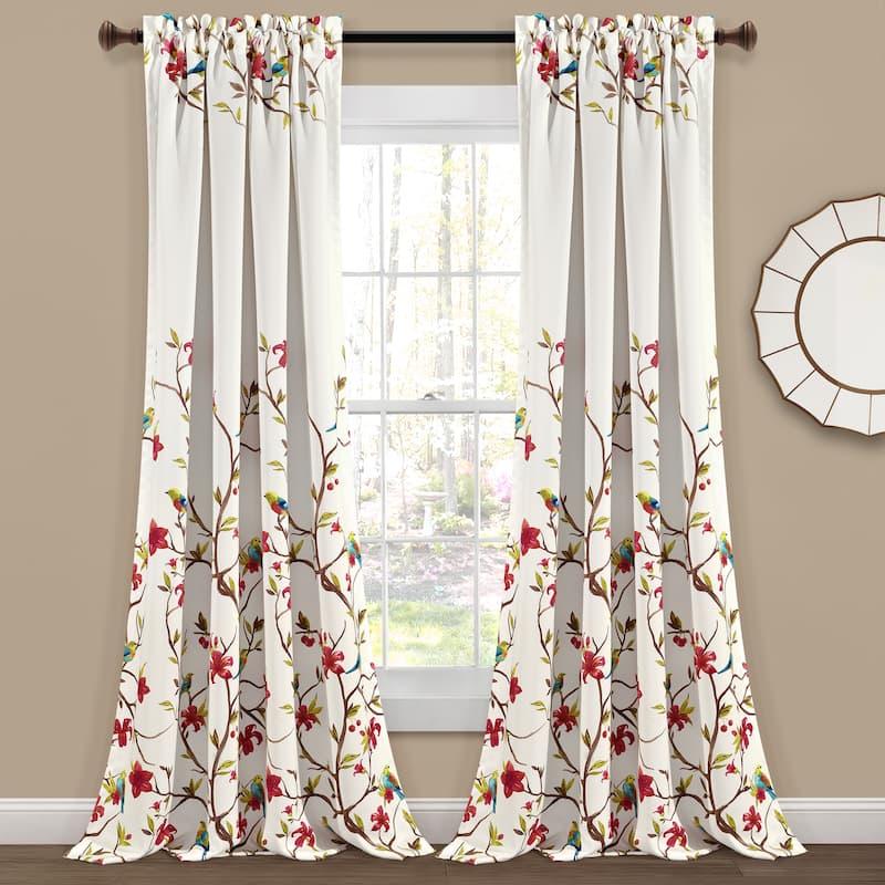 Lush Decor Neela Botanical Bird Curtain Panel Pair - 95 Inches - Ivory & Brown