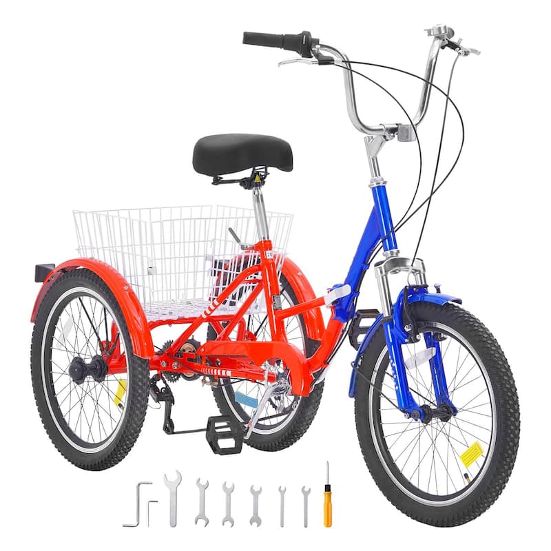Folding Adult Tricycle 20" 7-Speed 3-Wheel Bike with Basket - 63 x 29.9 x 45.3 in