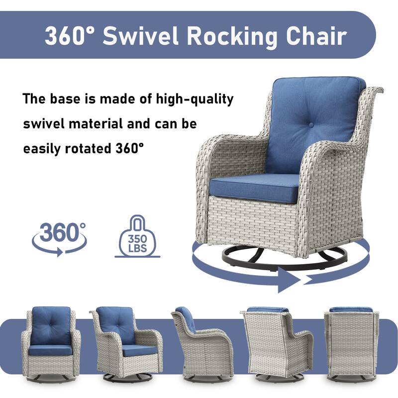 Outdoor Patio Rattan Swivel Chairs for Garden - Light Grey