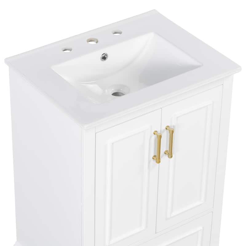 Roomfitters 24" Bathroom Vanity with Sink, Solid Wood Frame, 1 Divided Drawer and 2 Soft-Close Doors with Racks