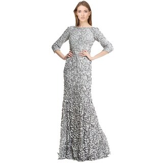 scoop back sequin gown with three quarter sleeves