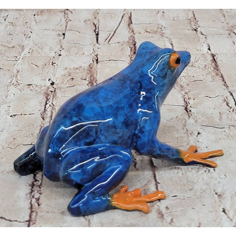 Bronze Metal Blue Orange Poison Dart Tree Frog Sculpture Figurine Handmade Original Art